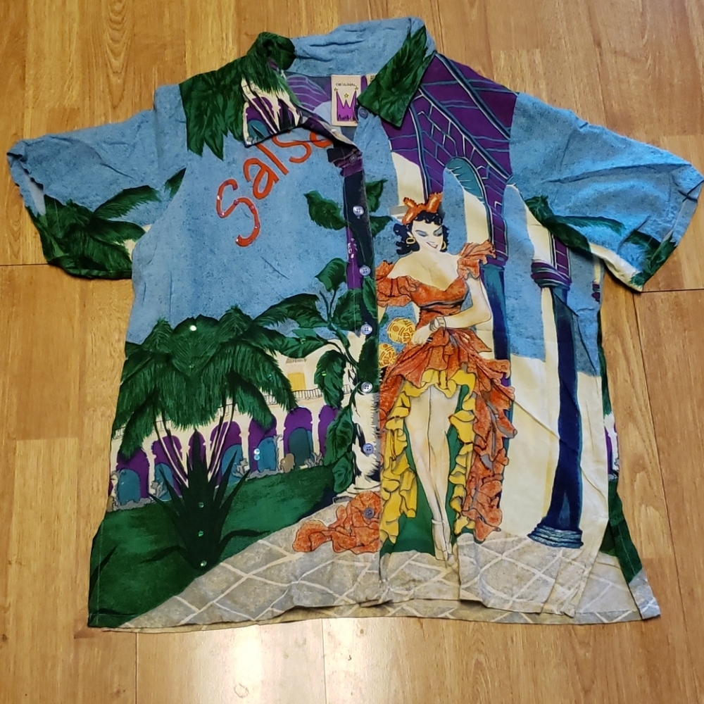 Original Anthony button front salsa theme shirt 1X